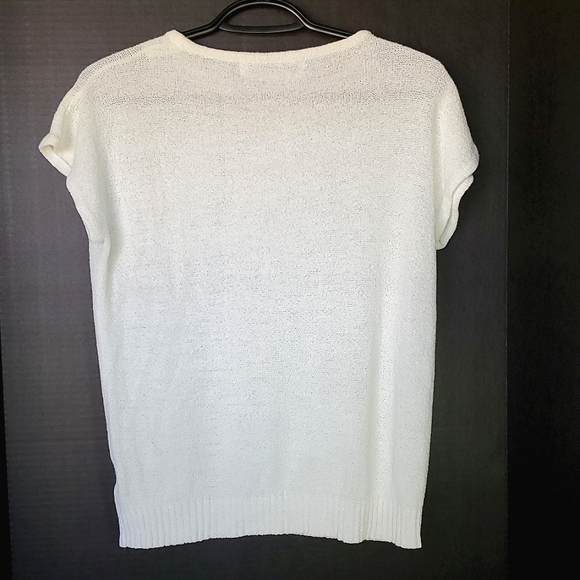 Imperial Classics White Knit Cap Sleeve TShirt with Embroidered Leaves - Large - Picture 6 of 9